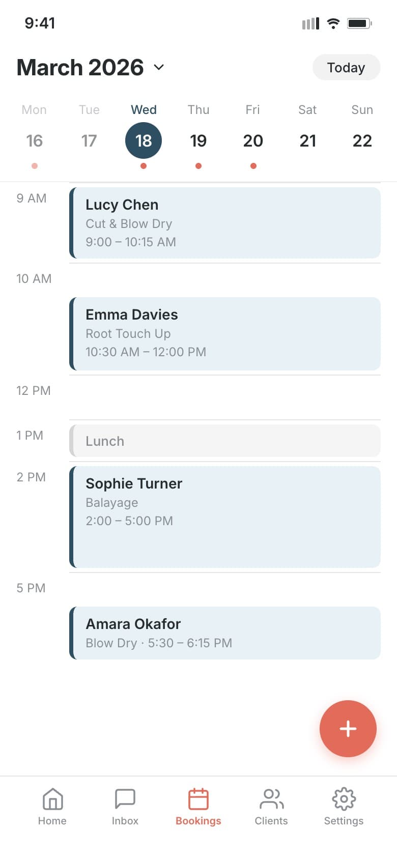 The Salon Whisper booking calendar