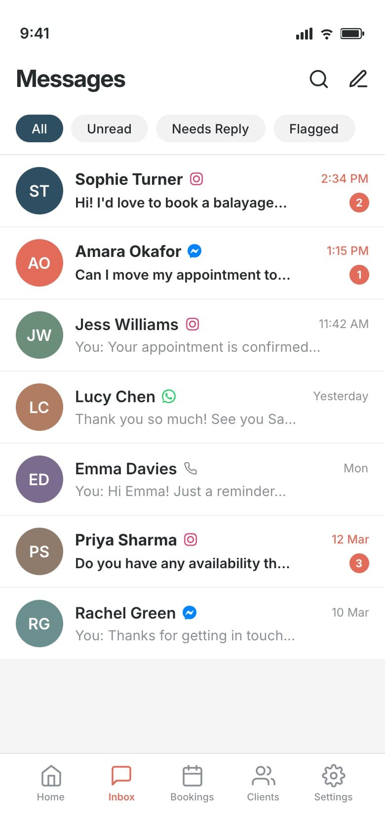 Salon Whisper unified inbox